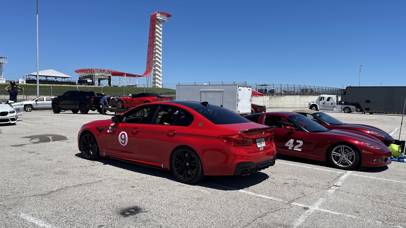 The M5 in the COTA paddock with the observation tower behind it