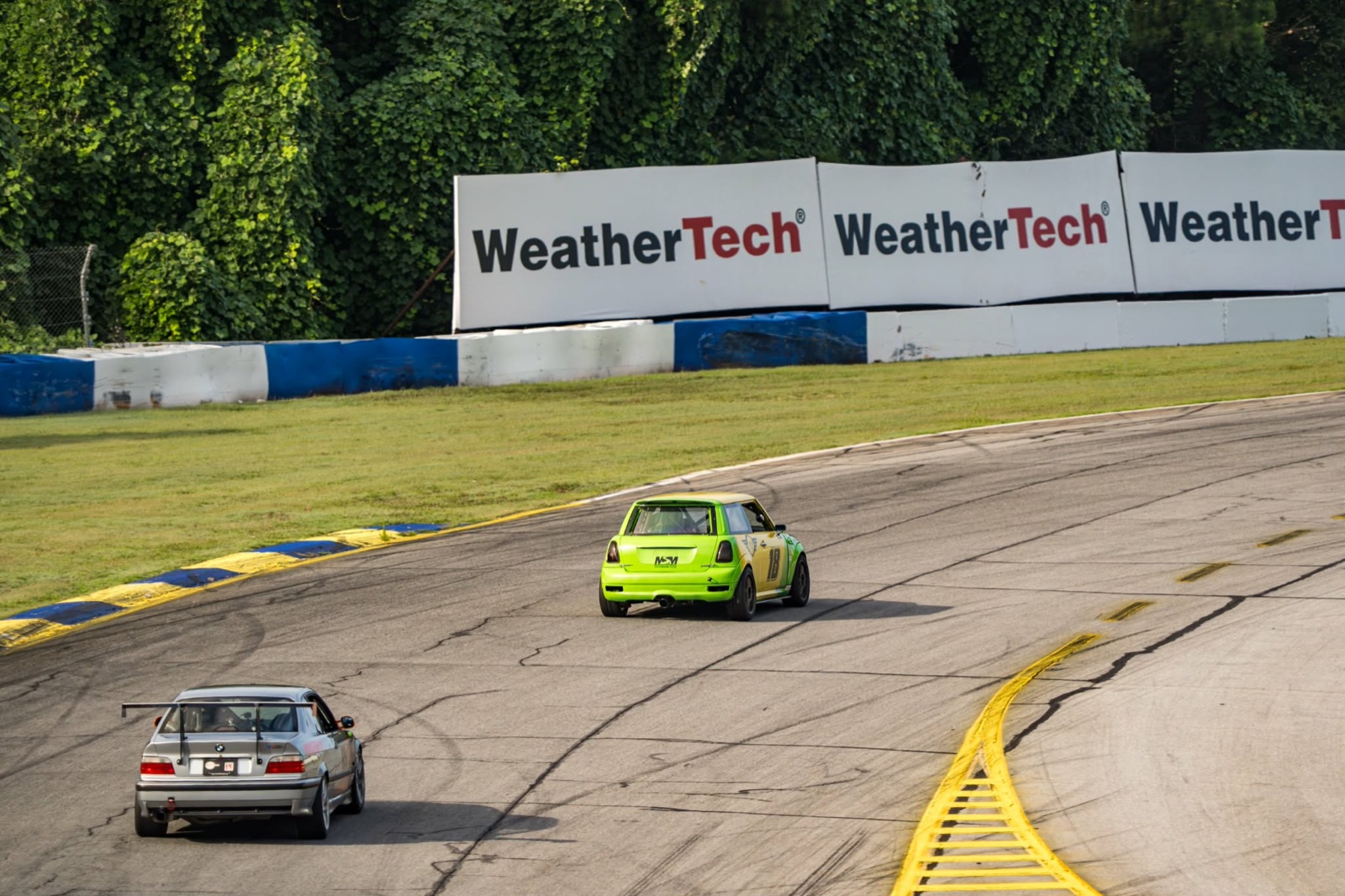 The #18 Mini powering out of a corner at Road Atlanta