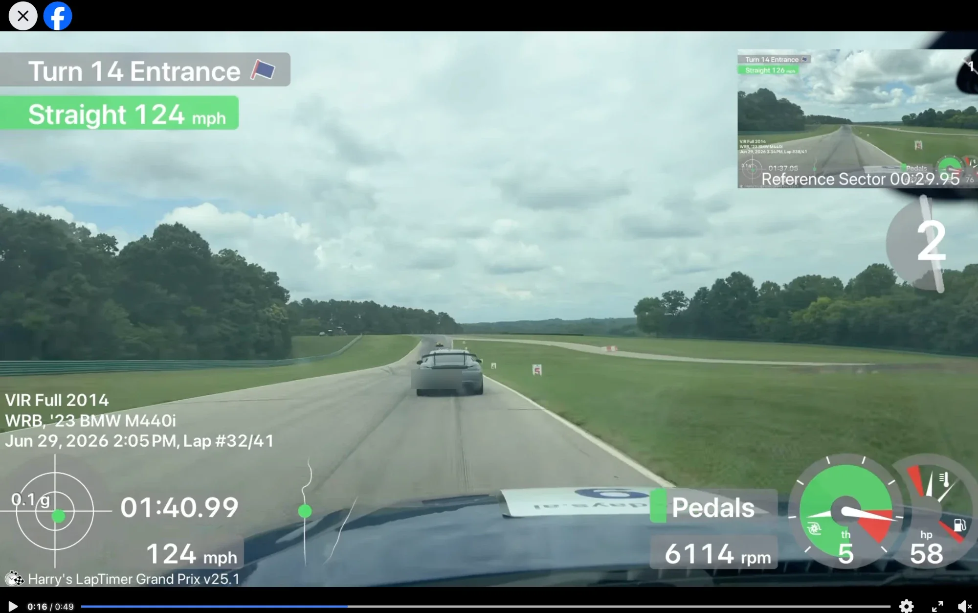 Approaching the moment: 124 mph on the straight, the traffic ahead
